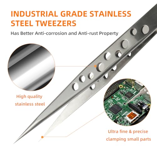 FEITA Precision Tweezer Set - Tweezers for Crafts, Jewelry, Lash Extensions, Electronics & Hobby Tools - color: Silver Tweezers - 5pcs
