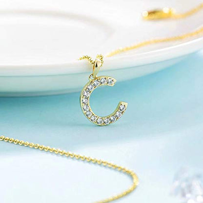 Tarsus Initial Cubic Zirconia Necklace Jewelry Gifts for Women Adjustable Chain 18" + 2" - style: Gold-C-Diamond style