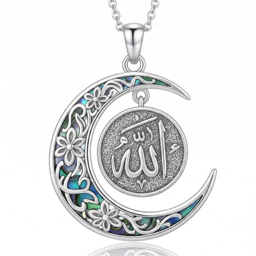 PROESS 925 Sterling Silver Hamsa/Allah Necklace Evil Eye Amulet Jewelry Gifts for Men Women - style: Crescent Allah