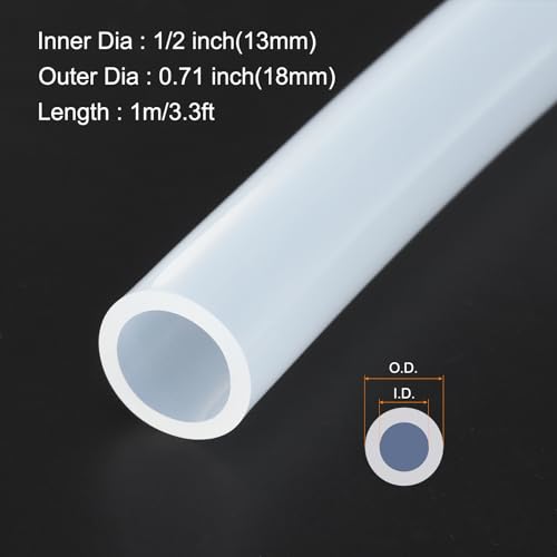1m(3.3ft) 13mm(1/2") ID x 18mm(0.7") OD Silicone Tubing Clear Industrial Plastic Tubing Pure Silicone Hoses for Pump Siphoning Draining Irrigation Brewing - color: Clear, size: 1/2" x 0.7"