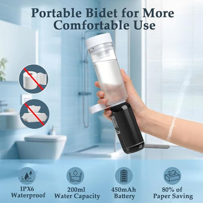 Portable Bidet for Travel, Rechargeable Waterproof Sprayer, Black - color: Black