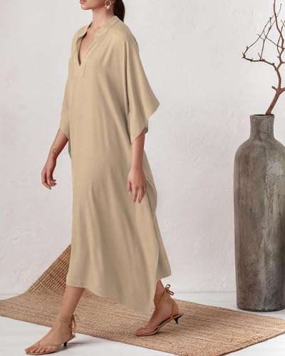 Bsubseach Women Kaftan Dresses Caftan Maxi Dress Swimsuit Cover Up Moomoo - color: B-apricot