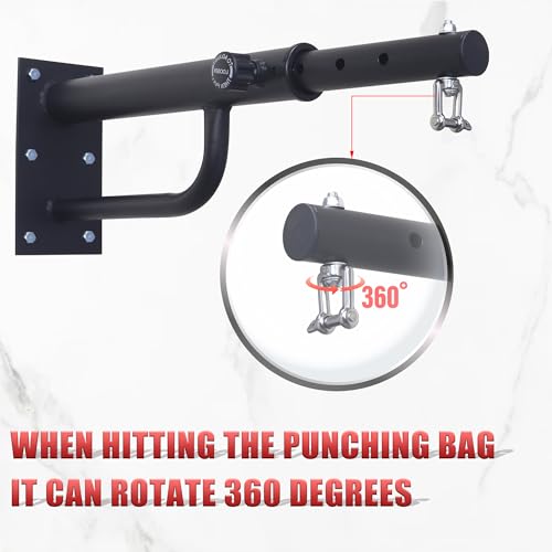 NEWAN Wall Mount Heavy Bag Hanger,5 Adjustable Length Punching Bag Hanger,Rotate 360 Degrees Boxing Bag Bracket for Home Gym Indoor Outdoor (Max 800lbs)