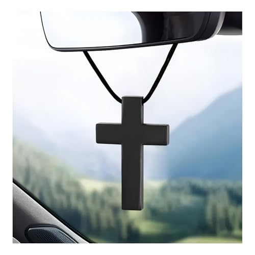 Wevdn Cross Hanging Ornaments for Car Rear View Mirror, Premium Alloy Waterproof Cross Car Hanging Ornament, Simple Cross Pendant Rear View Mirror Accessories for Car Truck Home Decor (Black) - color: Black