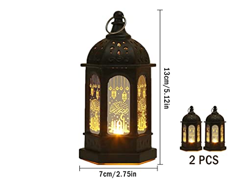 2 Pieces Ramadan Lantern Decoration, Ramadan Candle Lantern, LED Eid Mubarak Lamp, Ramadan Lantern Decor, Hanging Ramadan Lamp, for Home Tabletop Decor Creative Party Supplies (Black)