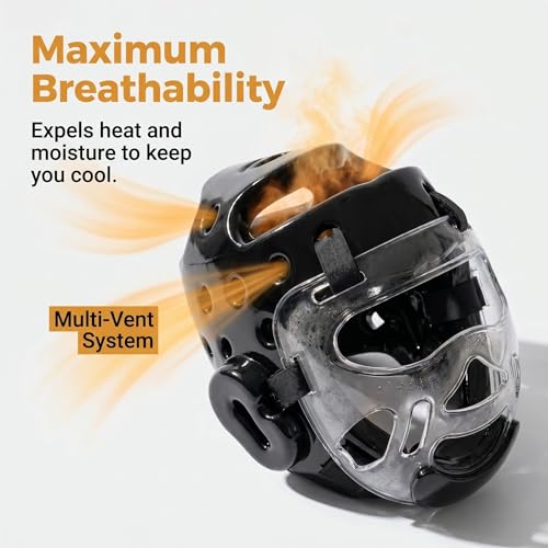 Taekwondo Headgear Karate Headgear with Removable mask for Sparring Partner Muay Thai Taekwondo Karate MMA Training Youth Adults - color: black, size: Large
