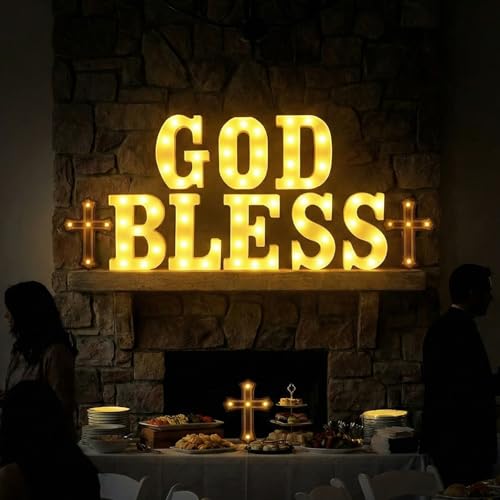 Aurelema Sukkot Large LED Letter Sign LED Lights Battery Powered Table Decoration for Party Gift Tabletop Decoration(God Bless) - size: 8.27 inches, style: God Bless