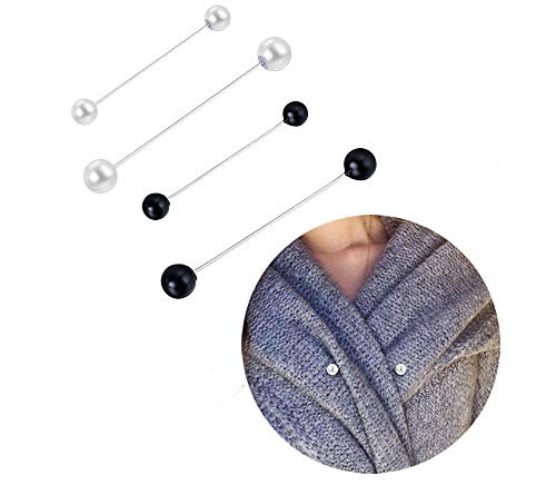 Sowaka 4 Pcs Sweater Shawl Pins Faux Double Pearl Black White Clothing Decoration Safety Pin Back Brooch Clasp Pins for Women Girls Blouse Cinch Dresses Cardigan Collar Shirt