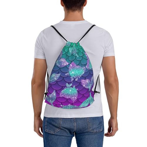 Unisex Drawstring Backpack Purple Blue Galaxy Sparkling Mermaid Fish Scales Pattern, Water Resistant Polyester Gym Sack for Sports Workout Training - color: Pattern (368)