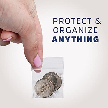 GPI - 1000 Count, 1.5" x 1.5" Clear Plastic Reclosable Zip Bags, 2.5 Mil Thick, Strong & Durable Poly Baggies with Resealable Zip Top Lock for Travel, Storage, Packaging & Shipping - size: 1.5" x 1.5"