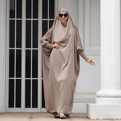 IKADEX Jilbab 무슬림 여성용 후드 아바야 카프탄 드레스 히잡 차도르 원피스 루즈핏 아랍어 이슬람 기도 로브 - color: Taro