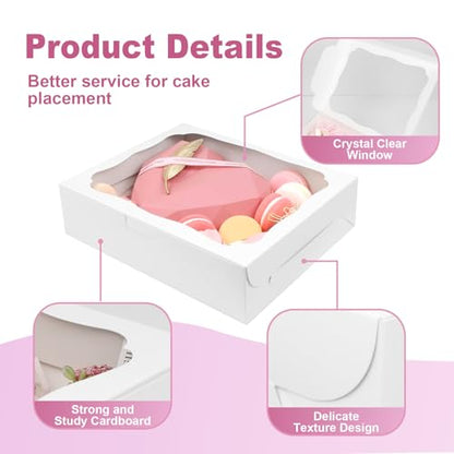 12pcs10x8x2.5 Inch White Bakery Boxes Treat Boxes with Window for Pastry, Cookie, Desserts, Chocolate Strawberries, Pies, Donuts, Muffins,Cupcake