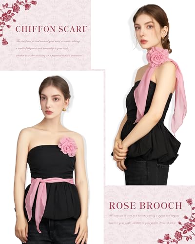 Chiffon Scarf for Women, Removable Flower Neck Scarf Light Soft Fashion Rose Scarves Versatile Headband or Hair Band - color: Dusty Pink Big Flower