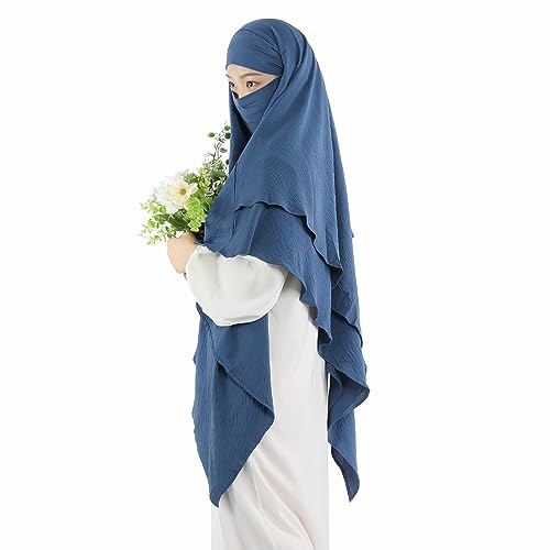 Khalat Muslim Prayer Hijab - 2 Layers Soft Breathable Islamic Dubai Women's Instant Long Hijab - color: Foggy Blue