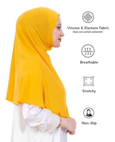 Prien Ready Hijab For Women, One Piece Muslim Instant Turban, Easy To Wear Long Head Scarf, Turkish Islamic Clothes For Abaya - color: Deep Yellow