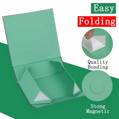 UoeRing 6 Pcs Green Gift Box Large 11.5x8x4 Inch with Magnetic Lid | Collapsible Luxury Present Box,for Birthday,Christmas Holiday Gift Includes Card,Ribbon,Tissue Paper & Shredded Filler - color: 13.5x11.8x4.7 Inch-Green-Pack of 6