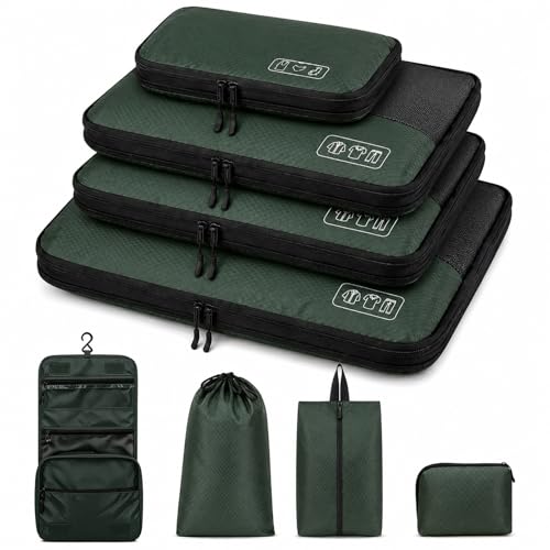 8-Piece Compression Packing Cubes for Travel, Organize Travel Essentials - color: Avocado Green-8 Set
