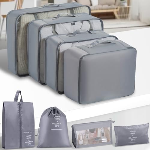Packing Cubes 8 Set Travel Essentials for Carry on Luggage Organizers Bag Packing Cubes for Suitcases Travel Accessories (Grey) - color: Grey-2