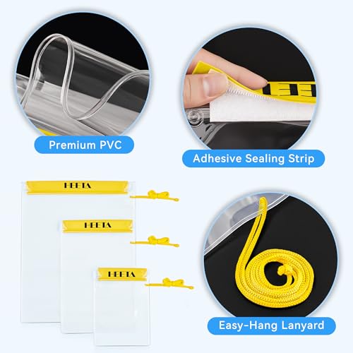 HEETA 5-Pack Clear Waterproof Dry Bag Pouch Document Holder for Phone Maps | Water Tight Case for Camera Document, Screen Touchable for Boating Kayaking Paddle Board Swimming Beach Waterpark Fishing - color: Yellow