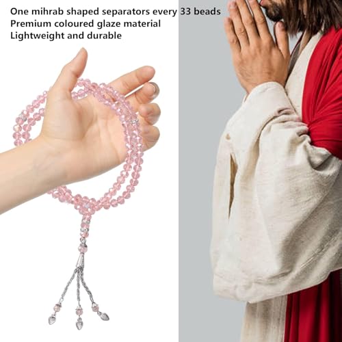 Tnfeeon 2Pcs Pink Muslim Prayer Beads Coloured Glaze 99 Beads Mihrab Separators Count Exquisite Design Tasbih Prayer Beads 0.31in