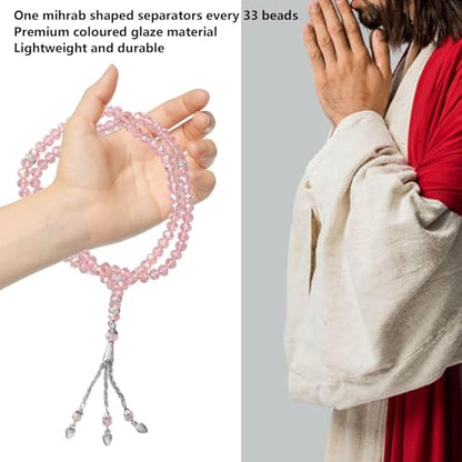 Tnfeeon 2Pcs Pink Muslim Prayer Beads Coloured Glaze 99 Beads Mihrab Separators Count Exquisite Design Tasbih Prayer Beads 0.31in
