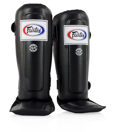 Fairtex SP3 Lightweight Shin Guards, Muay Thai MMA Avoid Shin Splints Gear | Featherweight synthetic shell with high-density padding. Articulated lower-leg armor enhances mobility and leg protection - color: Black, size: Medium