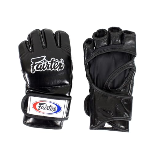 Fairtex FGV12 MMA Gloves, Official ONE Championship Leather Grappling Gear | Full-grain hide with triple-layer padding. Split knuckles, open-palm loop deliver thumb freedom for clinching and submissions - color: Black, size: Small