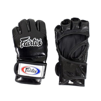 Fairtex FGV12 MMA Gloves, Official ONE Championship Leather Grappling Gear | Full-grain hide with triple-layer padding. Split knuckles, open-palm loop deliver thumb freedom for clinching and submissions - color: Black, size: Medium