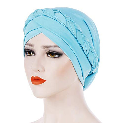 Cancer Chemo Beanies Bandana Headwrap Cap Satin Bonnet Head Scarf Hijab Braid Silky Turban Hats for Women - color: Lake Blue