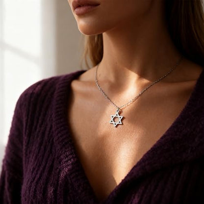 Dainty Silver Necklace for Women - Ankh Jesus Horse Celtic Cross Necklace for Women, Dainty Charm Spider Christian Gifts for Friends Sister Mom, Birthday, Christmas, Mother's Day, Graduation Gifts - style: Star of David
