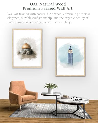 iHery 12x16in Natural OAK Wood Framed Dome of the Rock Wall Art - color: OAK Framed Islamic Dome