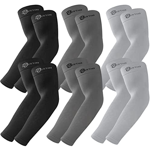 BHYTAKI UV Sun Protection Arm Sleeves, UPF 50 Sports Cooling Arm Compression Sleeves for Men Women Teenager - color: 2 Black+2 Dark Gray+2 Light Gray