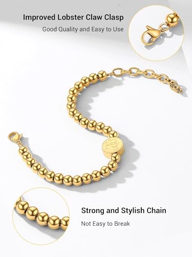 PROSTEEL Allah Bracelet, Muslim Islamic Jewelry Religious Islam Arabic God Charm Stainless Steel Beads Chain Bracelet, fits wrist from 5.9'' to 7.9'', Come with Box - color: 04 gold-beads chain