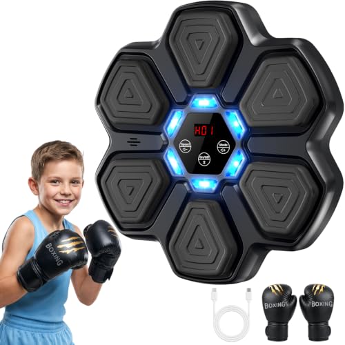 Music Boxing Machine, Interactive Punching Trainer with Boxing Gloves, Large Size Wall Mounted Electronic Boxing Target for Adult Kids, 9 Modes & 9 Speeds - color: Black-S