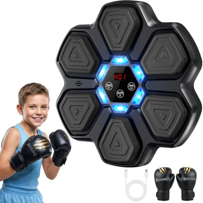 Music Boxing Machine, Interactive Punching Trainer with Boxing Gloves, Large Size Wall Mounted Electronic Boxing Target for Adult Kids, 9 Modes & 9 Speeds - color: Black-S