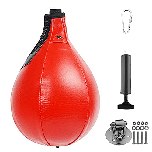 Boxing Speedbag Swivel Set with Black Leather Punching Ball & Pump - Professional MMA Speed Ball Boxing Punching Bag Muay Thai Exercise Equipment Kit