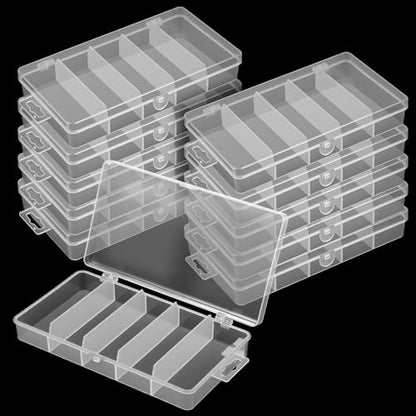 10 Pack 5 Grid Tackle Box Organizer, 6.8" x 3.7" x 1.1" Plastic Organizer Box with Dividers, Plastic Compartment Storage Boxes for Jewelry, DIY Crafts, Bait, Small Part, Beads