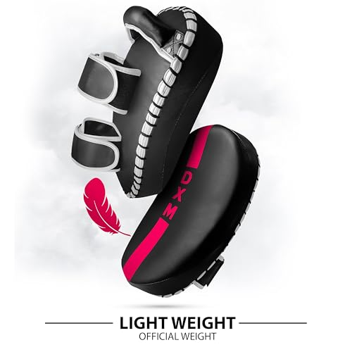DXM SPORTS Muay Thai Pads Kickboxing Equipment Martial Arts Training Kick Pads for MMA, Taekwondo, Karate – Ideal for Kicks, Knees and Punches in Martial Arts Training (ONE PAD ONLY) - color: Black & Pink