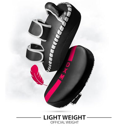 DXM SPORTS Muay Thai Pads Kickboxing Equipment Martial Arts Training Kick Pads for MMA, Taekwondo, Karate – Ideal for Kicks, Knees and Punches in Martial Arts Training (ONE PAD ONLY) - color: Black & Pink