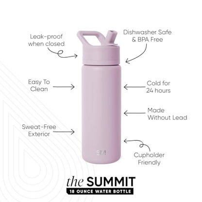 Simple Modern Insulated Water Bottle with Straw | 18oz | Lavender | Summit Stainless Steel Water Bottles, Metal Cup | Leak Proof for School, Gym, Travel, Sports | Lavender Mist - color: -Lavender Mist, style: 18oz