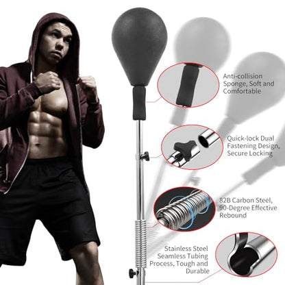 Punching Bag for Adults and Kids - Height Adjustable Suction Cup Base Boxing Bag with Stand, Boxing Equipment Fitness, Reflex Bag Speed Bag for Training - color: Black