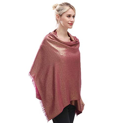 LMVERNA Women's Sparkling Metallic Soft Pashmina Shawls and Wraps Scarf in Solid Colors - color: Maroon-glod
