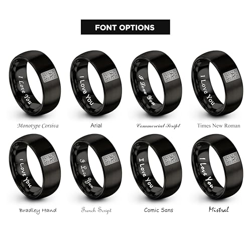 Gift for Muslim Devotee - Prayer Rug Pattern Ring - Black Yellow Rose Gold - Band - Anniversary Wedding - Personalized Custom Engraving - Flat Dome Bevel - 8mm - Men Women - Tungsten Carbide - color: 03 - Black Tungsten