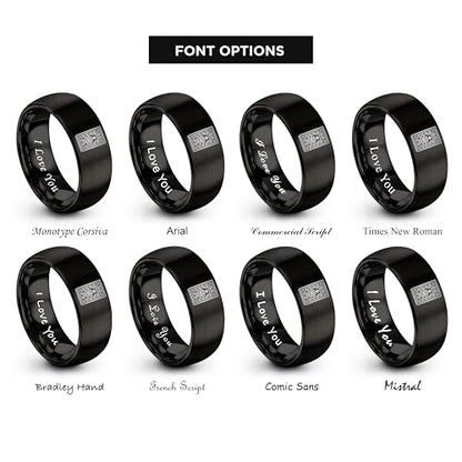 Gift for Muslim Devotee - Prayer Rug Pattern Ring - Black Yellow Rose Gold - Band - Anniversary Wedding - Personalized Custom Engraving - Flat Dome Bevel - 8mm - Men Women - Tungsten Carbide - color: 03 - Black Tungsten