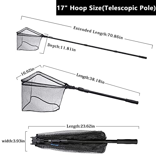 SANLIKE Collapsible Telescopic Fishing Net Rubber Coated Salt/Freshwater | Rubber coated net, fiberglass pole, non-slip rubber handle, various telescopic sizes, one-click storage - color: Black, size: Medium