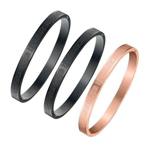 AYATUL KURSI Islamic Jewelry Bracelets Stainless Steel Openable Bangles Arabic Calligraphy Islamic Faith Gifts Messager Islamic Calligraphy Muslim Men Jewelry Bracelets Gift for Women - color: 2 Black 1 Rose gold