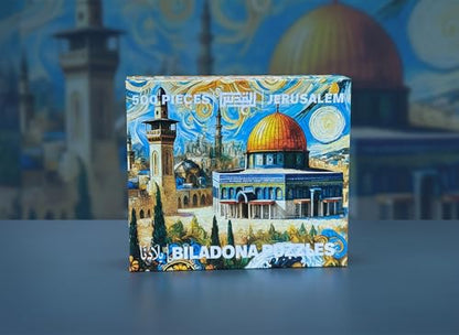 Biladona Jerusalem Puzzle 500 Pieces - Dome of The Rock Impressionist Style Jigsaw Puzzle - Holy Land Art Gift for Adults and Teens Magnetic Box and Fabric Bag