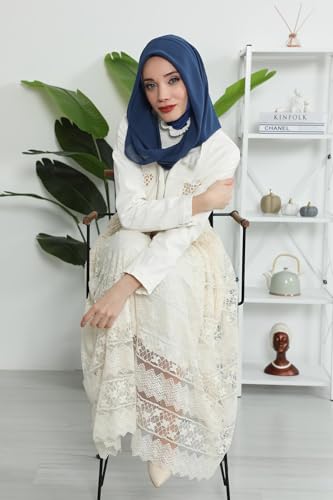 Aisha's Design Pre-tied Cotton-Chiffon Scarf for Women Practical Veil Instant Scarf Hijab Stylish Design - color: Dark Blue