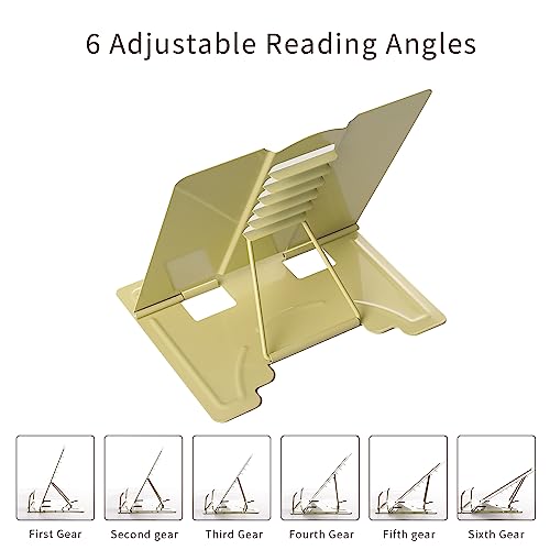 Metal Book Stand Adjustable Book Holder for Reading | Portable & Sturdy For Textbooks Cookbooks Sheet Music Papers Study - color: Full Yellow