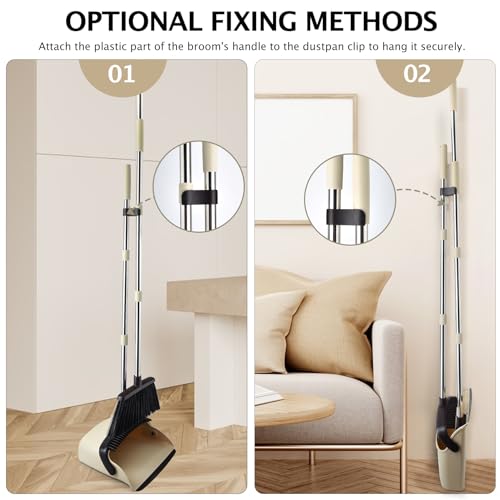 Broom and Dustpan Combo Set,55" Long Handle,Beige | Heavy Dust,Dustpans with Broom Combo,House Accessories for Home, Kitchen,Office,Classroom,Apartment,Pet Hair - color: Beige